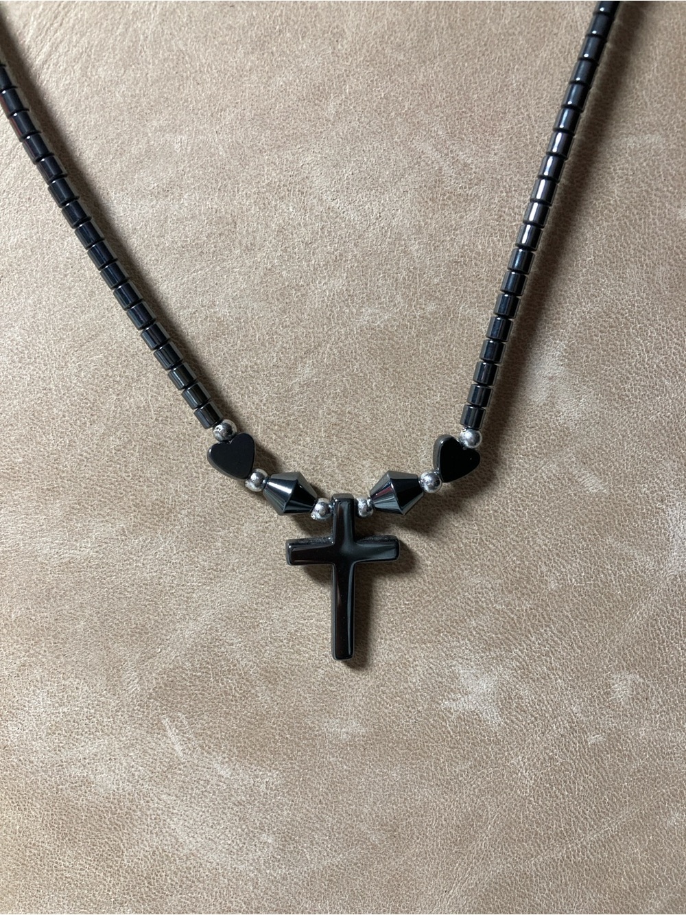 Black Hematite Cross Beaded Necklace